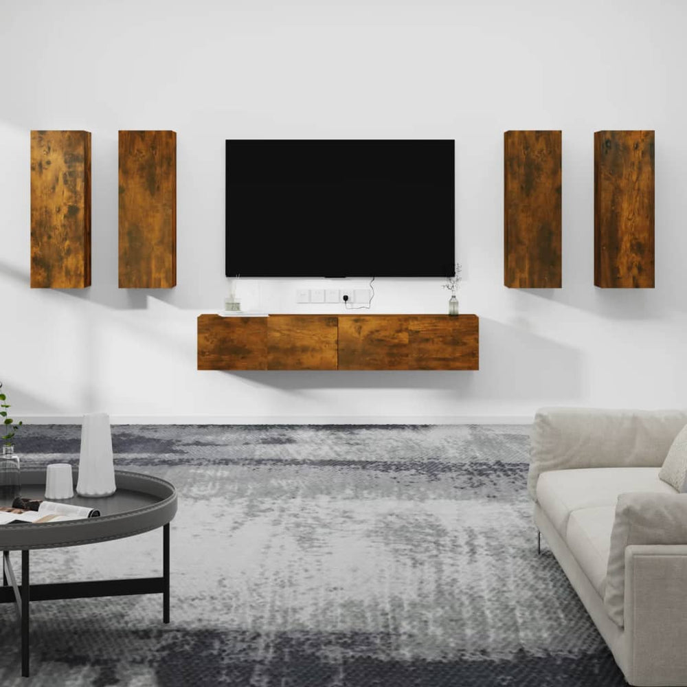 vidaXL 6-Piece TV Cabinet Set Smoked Oak Engineered Wood