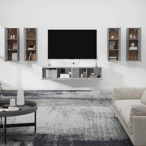vidaXL 6-Piece TV Cabinet Set Sonoma Grey Engineered Wood
