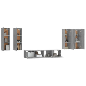 vidaXL 6-Piece TV Cabinet Set Sonoma Grey Engineered Wood
