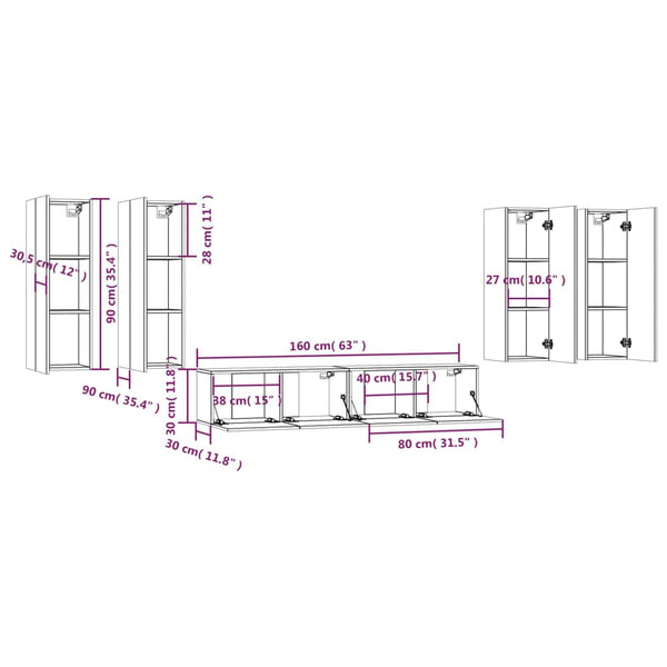 vidaXL 6-Piece TV Cabinet Set Sonoma Grey Engineered Wood