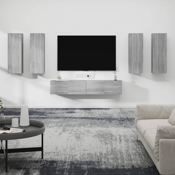 vidaXL 6-Piece TV Cabinet Set Sonoma Grey Engineered Wood