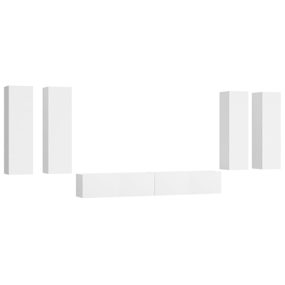 vidaXL 6-Piece TV Cabinet Set White Engineered Wood