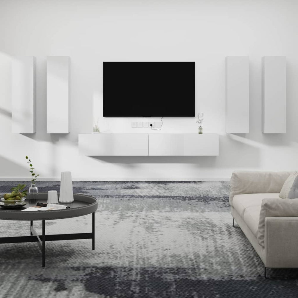 vidaXL 6-Piece TV Cabinet Set White Engineered Wood