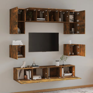 8-tlg. TV-Schrank-Set Räuchereiche Holzwerkstoff