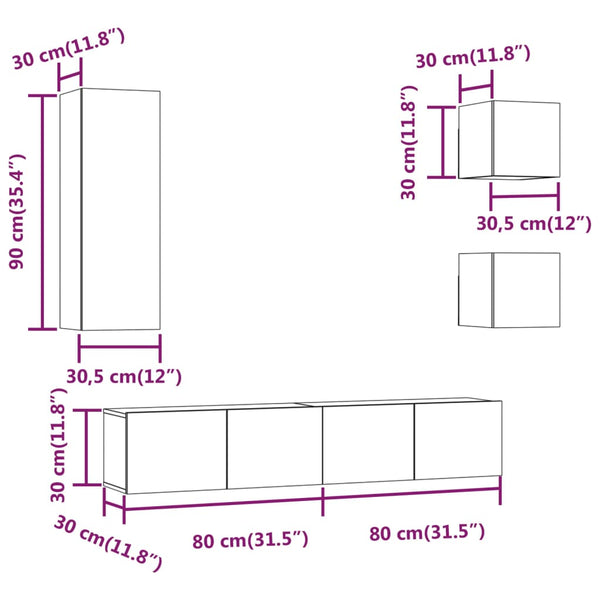 5-tlg. TV-Schrank-Set Betongrau Holzwerkstoff