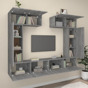 vidaXL 6-Piece TV Cabinet Set Sonoma Grey Engineered Wood