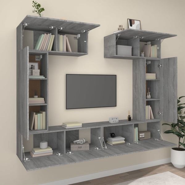 vidaXL 6-Piece TV Cabinet Set Sonoma Grey Engineered Wood