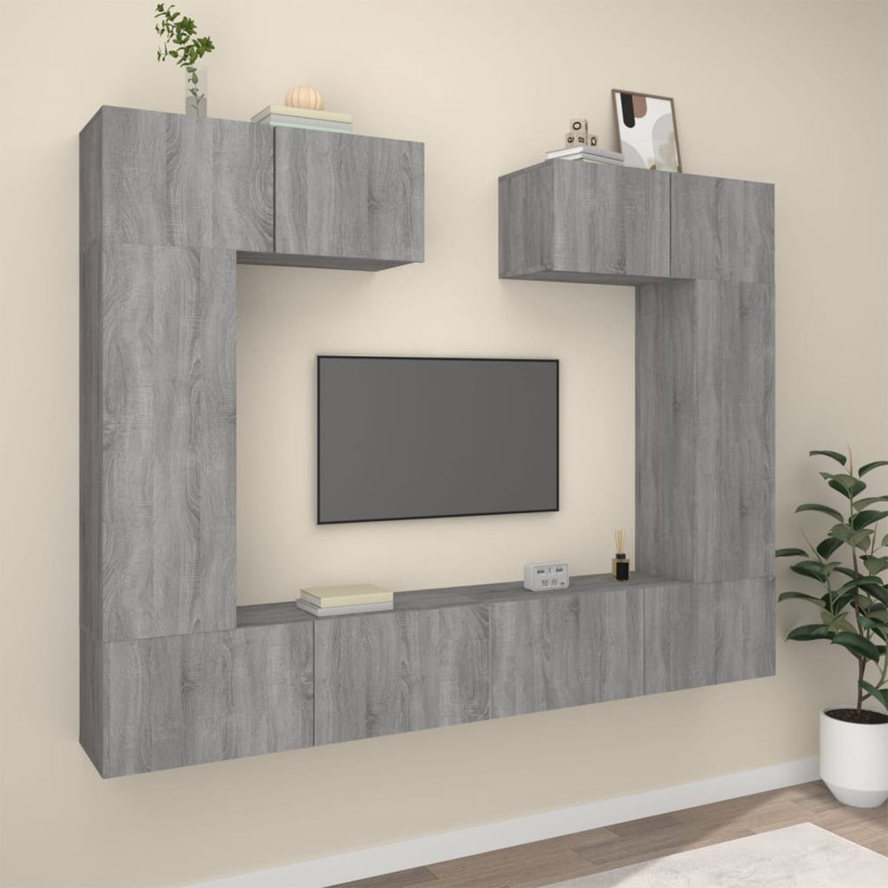 vidaXL 6-Piece TV Cabinet Set Sonoma Grey Engineered Wood