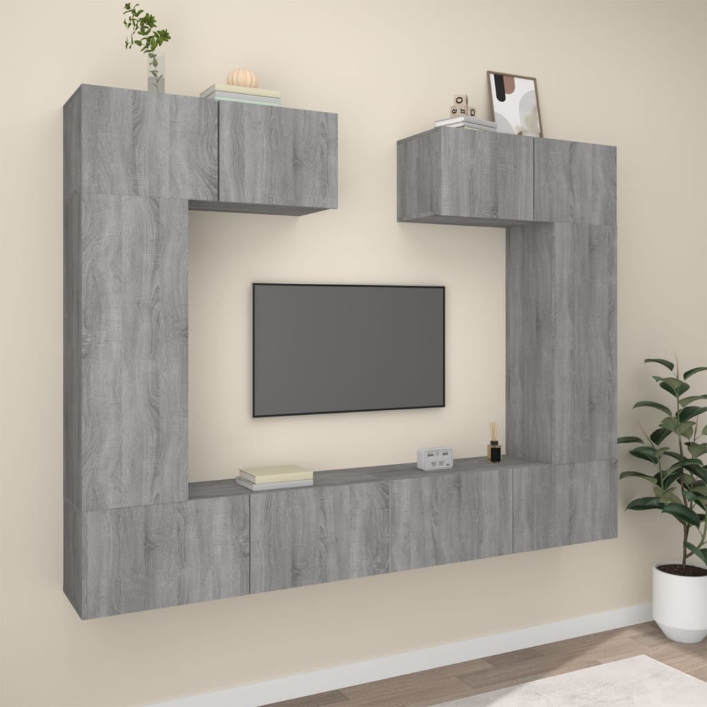 vidaXL 6-Piece TV Cabinet Set Sonoma Grey Engineered Wood