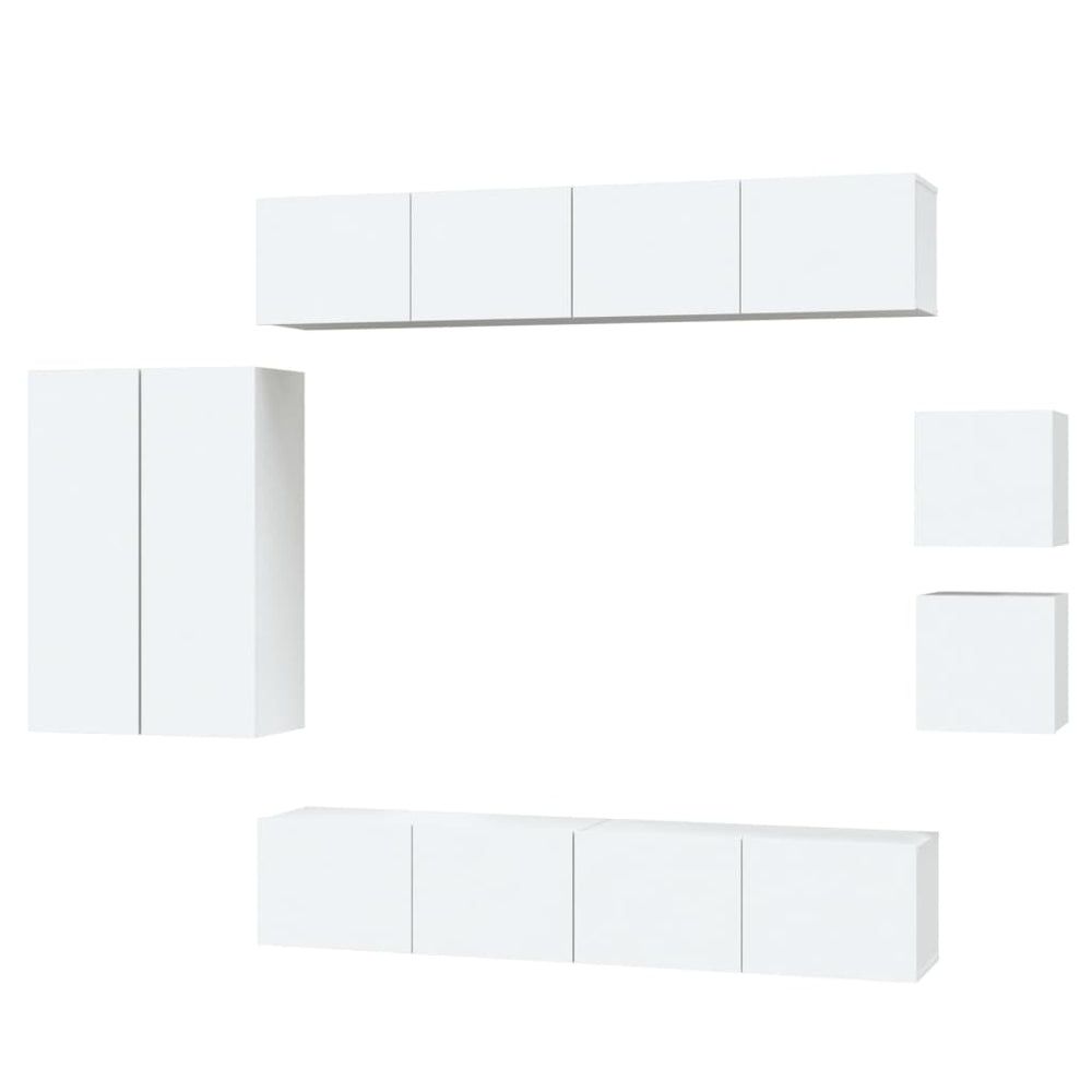vidaXL 8-Piece TV Cabinet Set White Engineered Wood