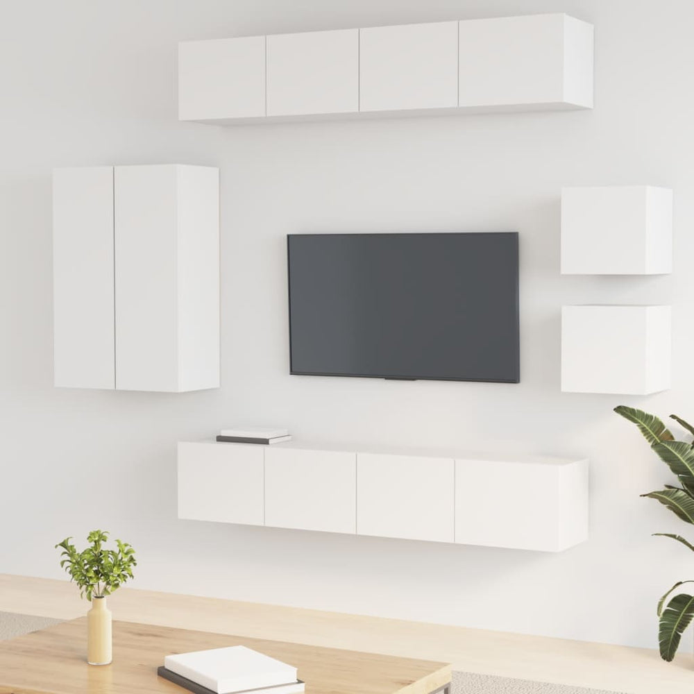 vidaXL 8-Piece TV Cabinet Set White Engineered Wood