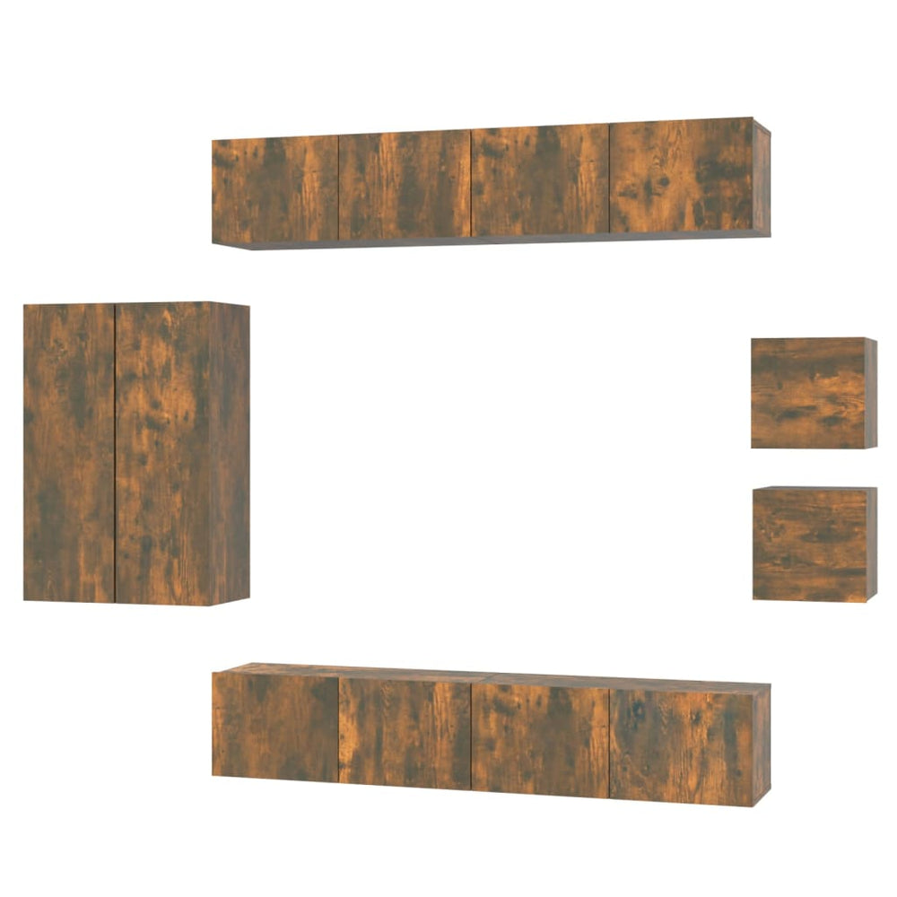vidaXL 8-piece TV Cabinet Set Smoked Oak Engineered Wood