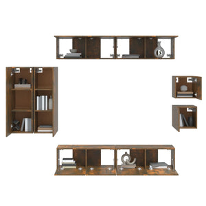 vidaXL 8-piece TV Cabinet Set Smoked Oak Engineered Wood