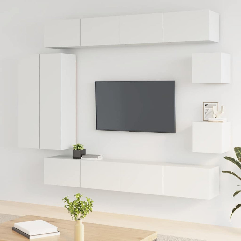 vidaXL 8-Piece TV Cabinet Set White Engineered Wood