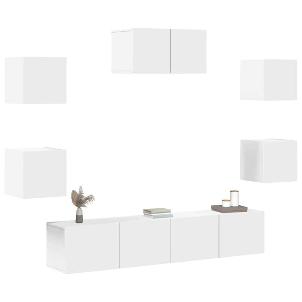 vidaXL 7-Piece TV Cabinet Set White Engineered Wood