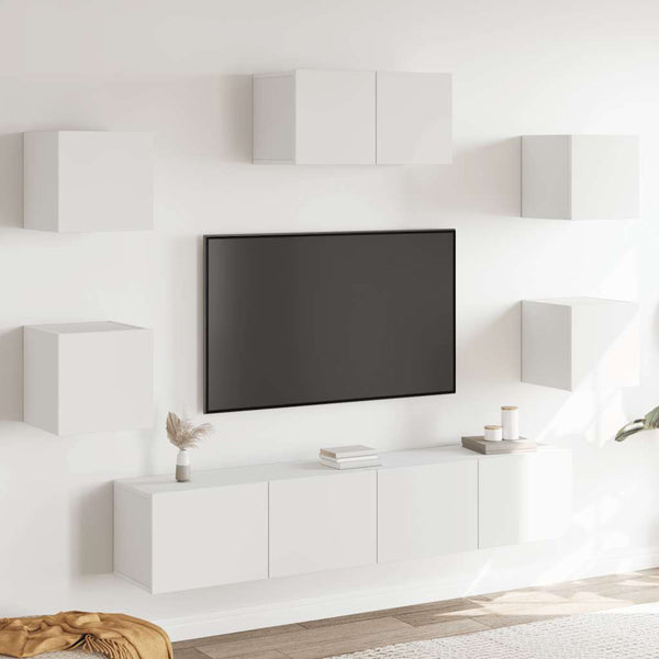 vidaXL 7-Piece TV Cabinet Set White Engineered Wood