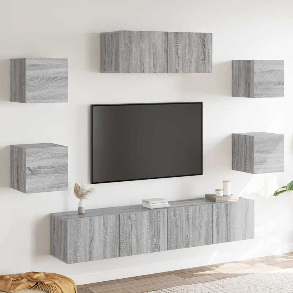 vidaXL 7-Piece TV Cabinet Set Sonoma Grey Engineered Wood