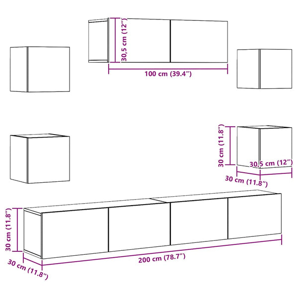 vidaXL 7-Piece TV Cabinet Set Concrete Grey Engineered Wood