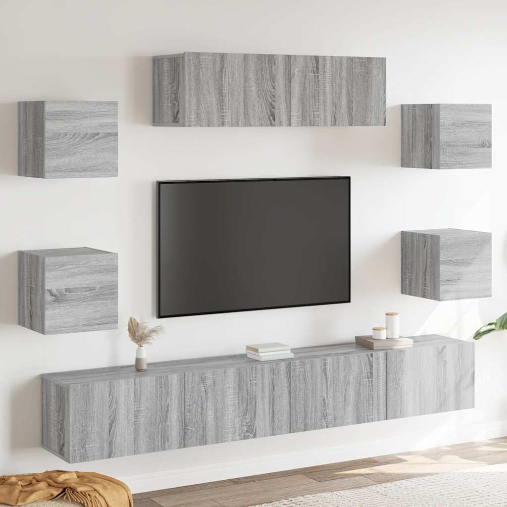 vidaXL 7-Piece TV Cabinet Set Sonoma Grey Engineered Wood