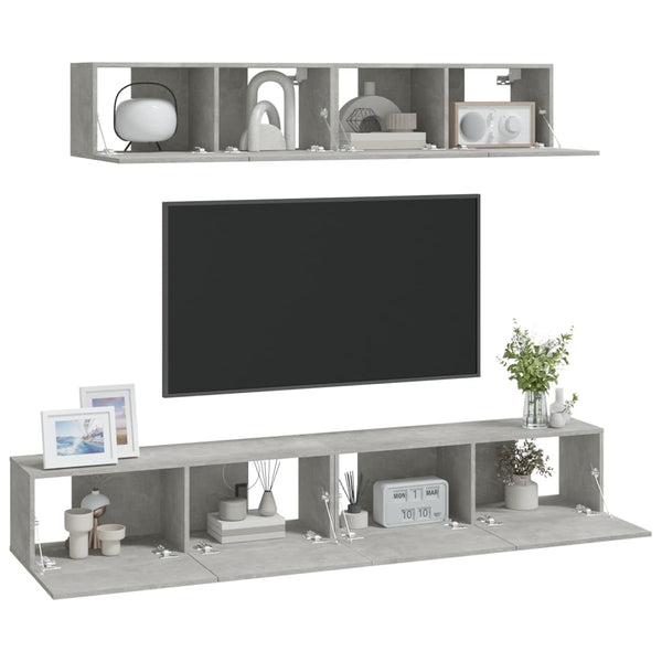 vidaXL 4-Piece TV Cabinet Set Concrete Grey Engineered Wood