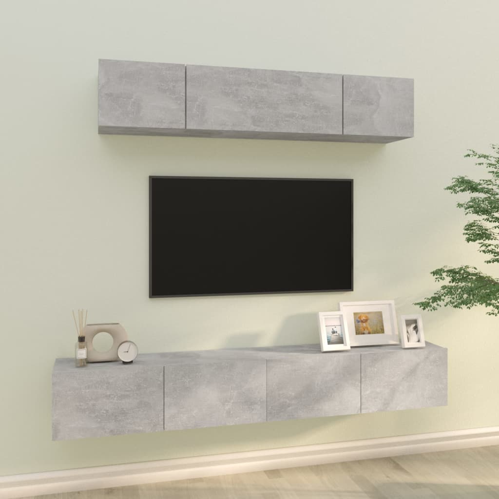 vidaXL 4-Piece TV Cabinet Set Concrete Grey Engineered Wood