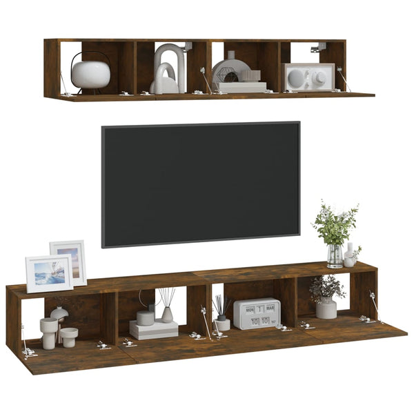 vidaXL 4-Piece TV Cabinet Set Smoked Oak Engineered Wood
