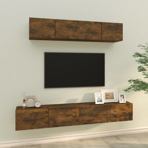 vidaXL 4-Piece TV Cabinet Set Smoked Oak Engineered Wood