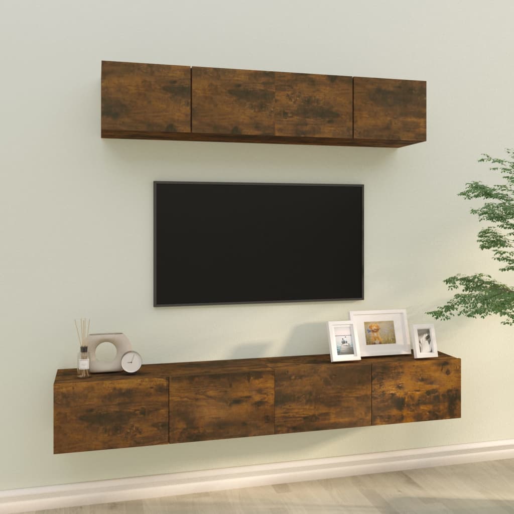 vidaXL 4-Piece TV Cabinet Set Smoked Oak Engineered Wood