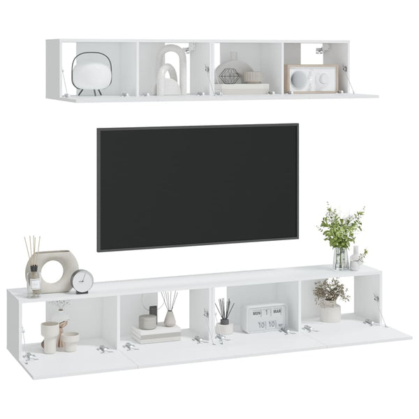 vidaXL 4-Piece TV Cabinet Set White Engineered Wood