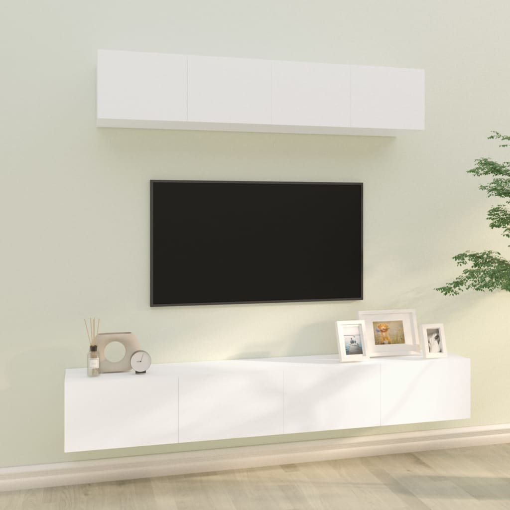 vidaXL 4-Piece TV Cabinet Set White Engineered Wood