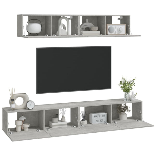 vidaXL 4-Piece TV Cabinet Set Concrete Grey Engineered Wood
