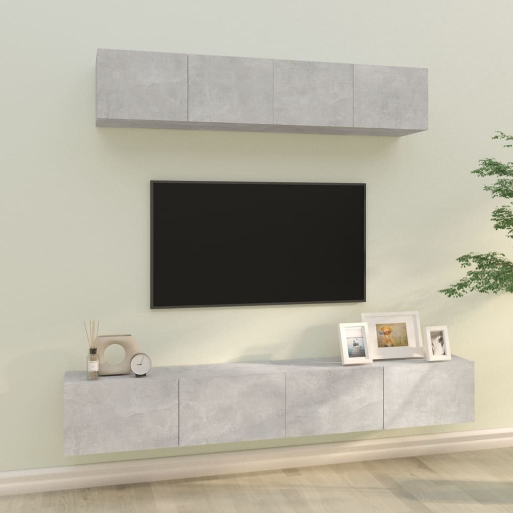 vidaXL 4-Piece TV Cabinet Set Concrete Grey Engineered Wood