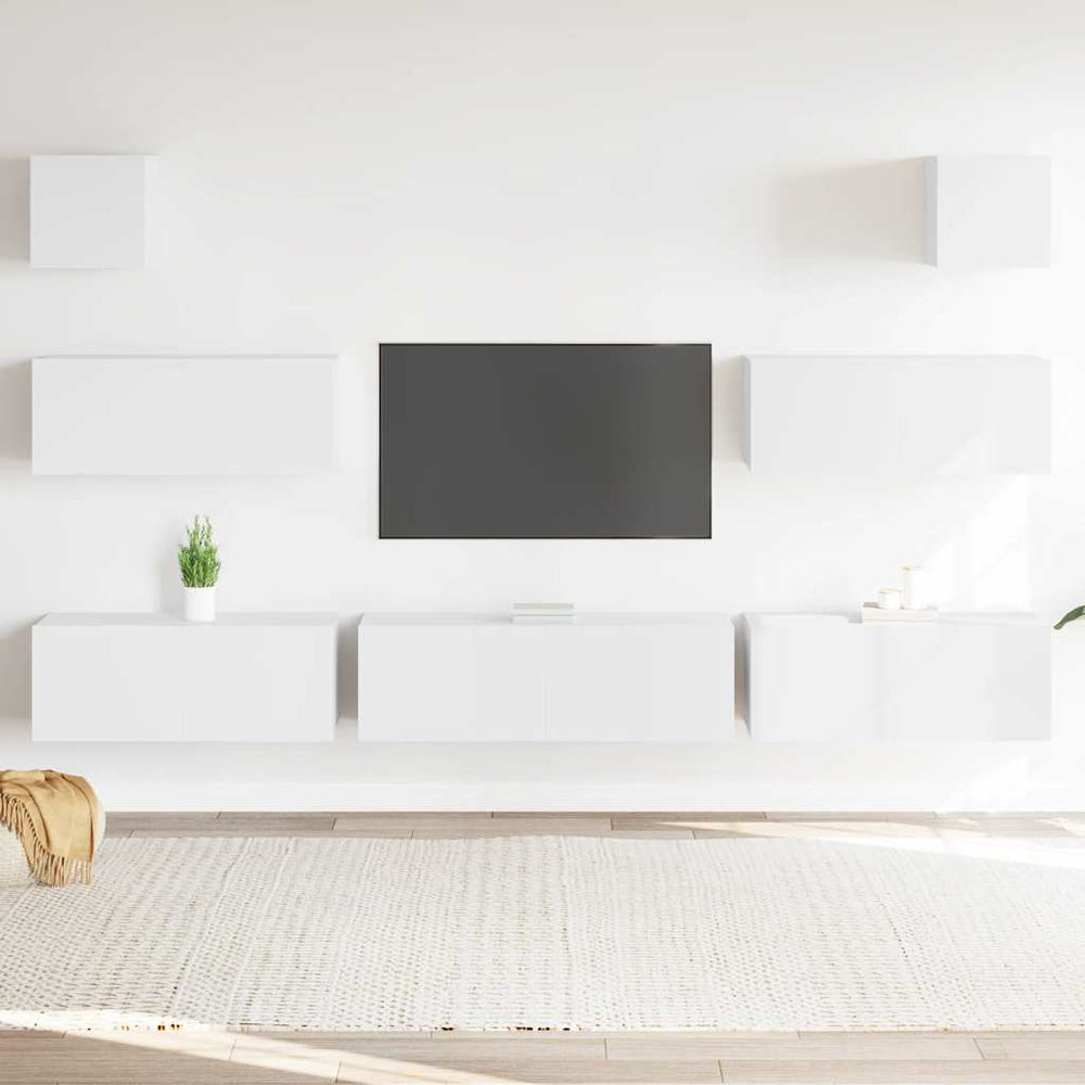 vidaXL 7-Piece TV Cabinet Set White Engineered Wood