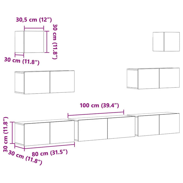 vidaXL 7-Piece TV Cabinet Set Concrete Grey Engineered Wood