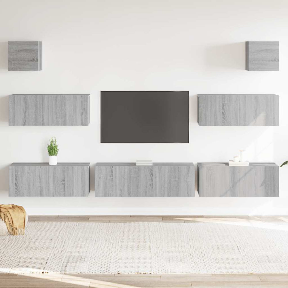vidaXL 7-Piece TV Cabinet Set Sonoma Grey Engineered Wood