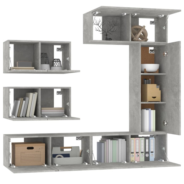 vidaXL 6-Piece TV Cabinet Set Concrete Grey Engineered Wood