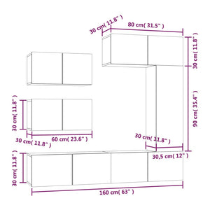 vidaXL 6-Piece TV Cabinet Set Concrete Grey Engineered Wood