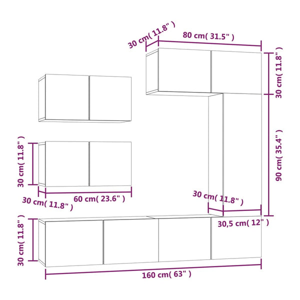 vidaXL 6-Piece TV Cabinet Set Concrete Grey Engineered Wood