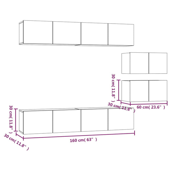 vidaXL 6-Piece TV Cabinet Set Concrete Grey Engineered Wood