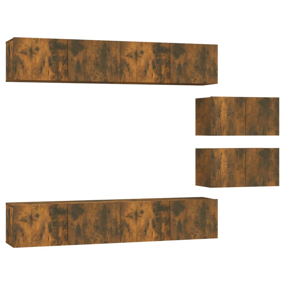 vidaXL 6-Piece TV Cabinet Set Smoked Oak Engineered Wood