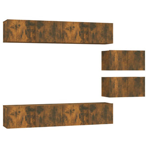 vidaXL 6-Piece TV Cabinet Set Smoked Oak Engineered Wood