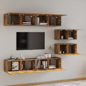 vidaXL 6-Piece TV Cabinet Set Smoked Oak Engineered Wood