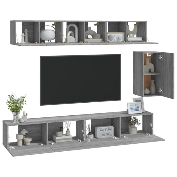 vidaXL 6-Piece TV Cabinet Set Sonoma Grey Engineered Wood