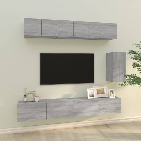 vidaXL 6-Piece TV Cabinet Set Sonoma Grey Engineered Wood