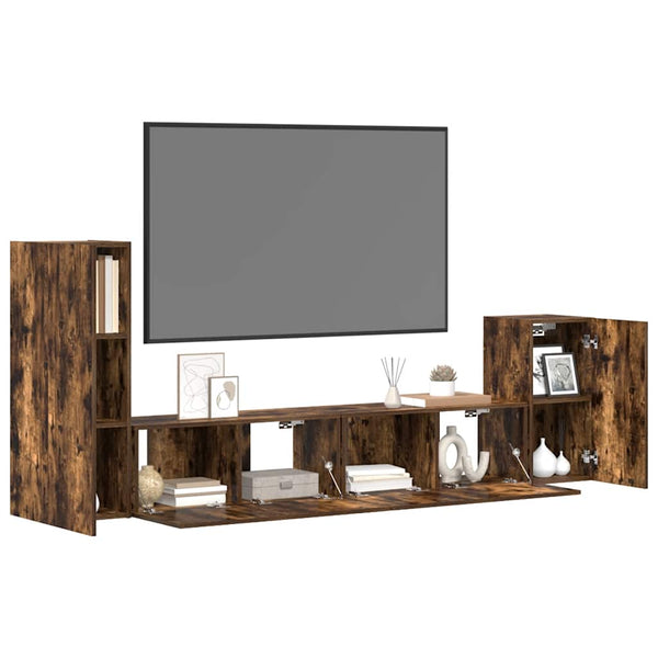 vidaXL 4-Piece TV Cabinet Set Smoked Oak Engineered Wood