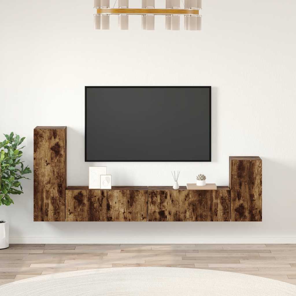 vidaXL 4-Piece TV Cabinet Set Smoked Oak Engineered Wood