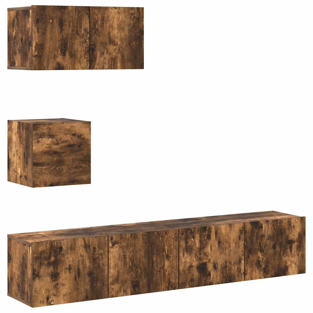 vidaXL 4-Piece TV Cabinet Set Smoked Oak Engineered Wood