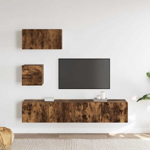 vidaXL 4-Piece TV Cabinet Set Smoked Oak Engineered Wood