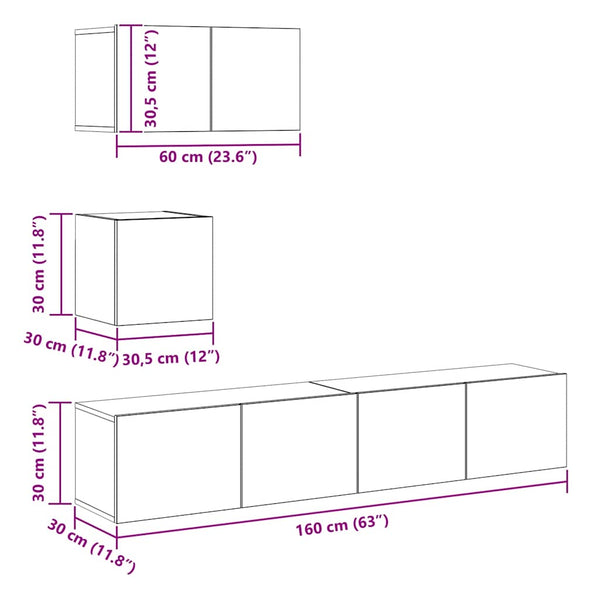 vidaXL 4-Piece TV Cabinet Set Smoked Oak Engineered Wood