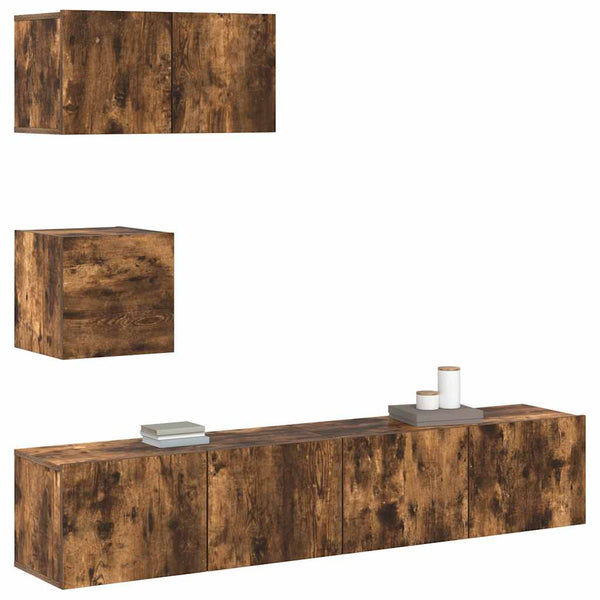 vidaXL 4-Piece TV Cabinet Set Smoked Oak Engineered Wood